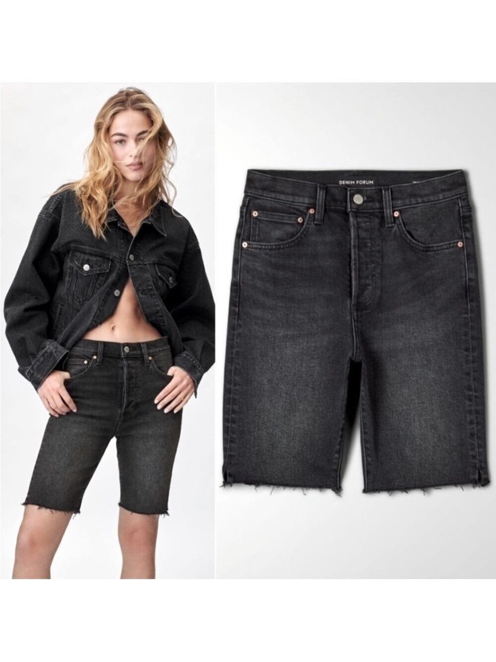 Aritzia Denim Forum Yoko High Rise Bermuda Cut-Off Jean Shorts in Black Size 25